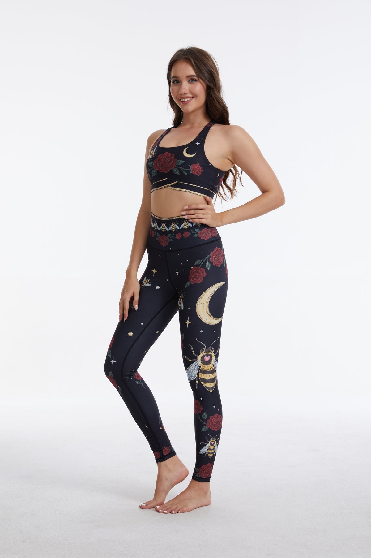 Rose Bee High-waisted Leggings-MYSILVERWIND