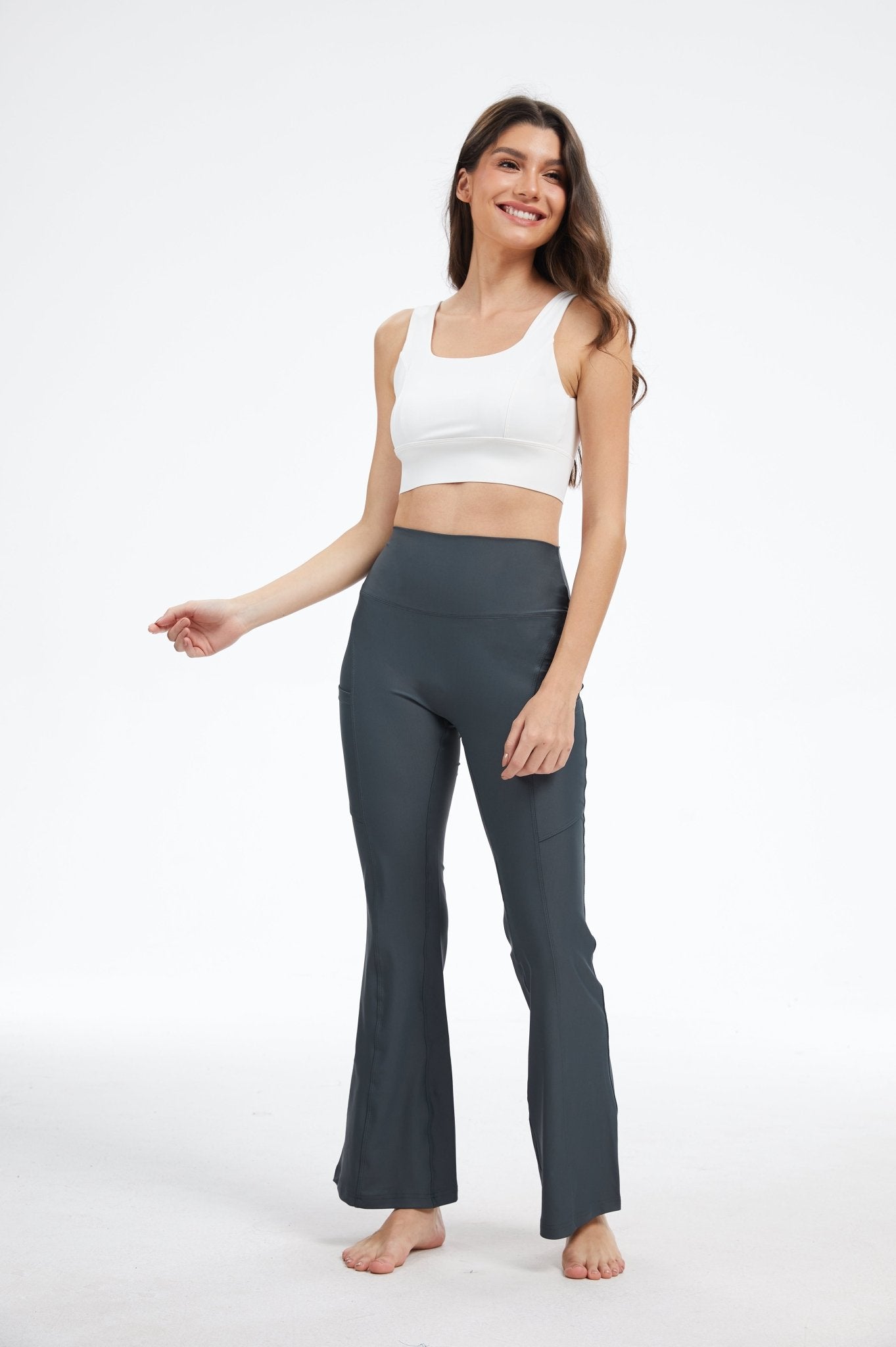 Bare High - waisted Flare Leggings - Charcoal Grey - MYSILVERWIND