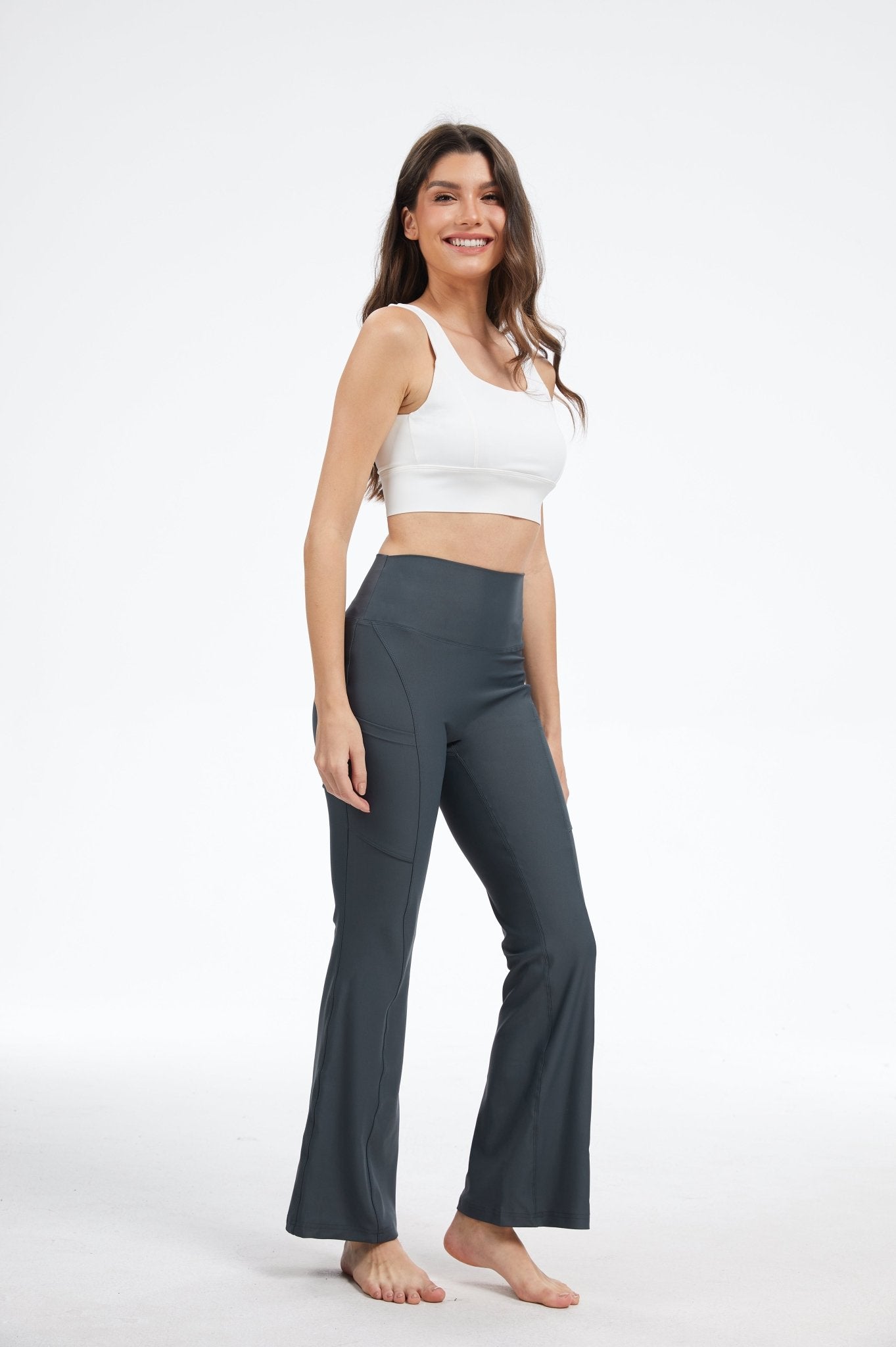 Bare High - waisted Flare Leggings - Charcoal Grey - MYSILVERWIND