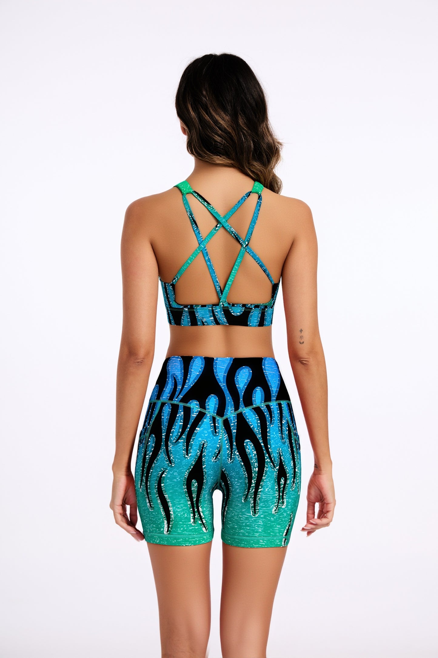 Flame V-shape Strappy Sports Bra - Green