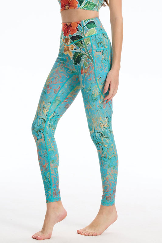 Fiery Bloom High - Waisted Leggings With Pockets - MYSILVERWIND