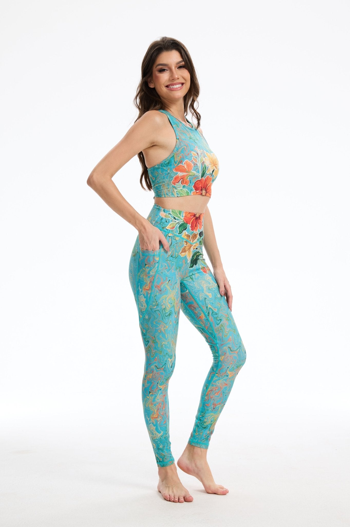 Fiery Bloom High - Waisted Leggings With Pockets - MYSILVERWIND