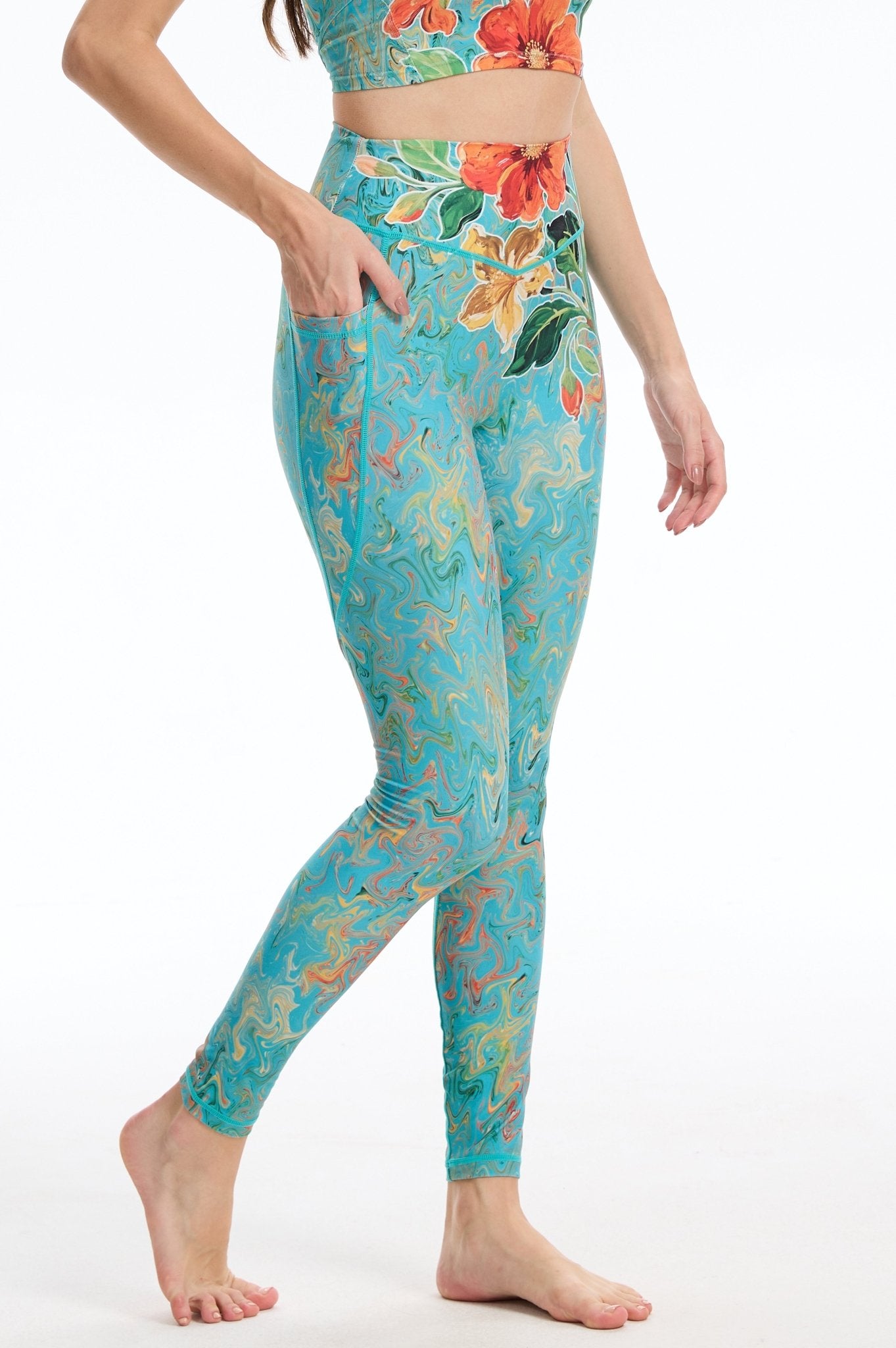 Fiery Bloom High - Waisted Leggings With Pockets - MYSILVERWIND