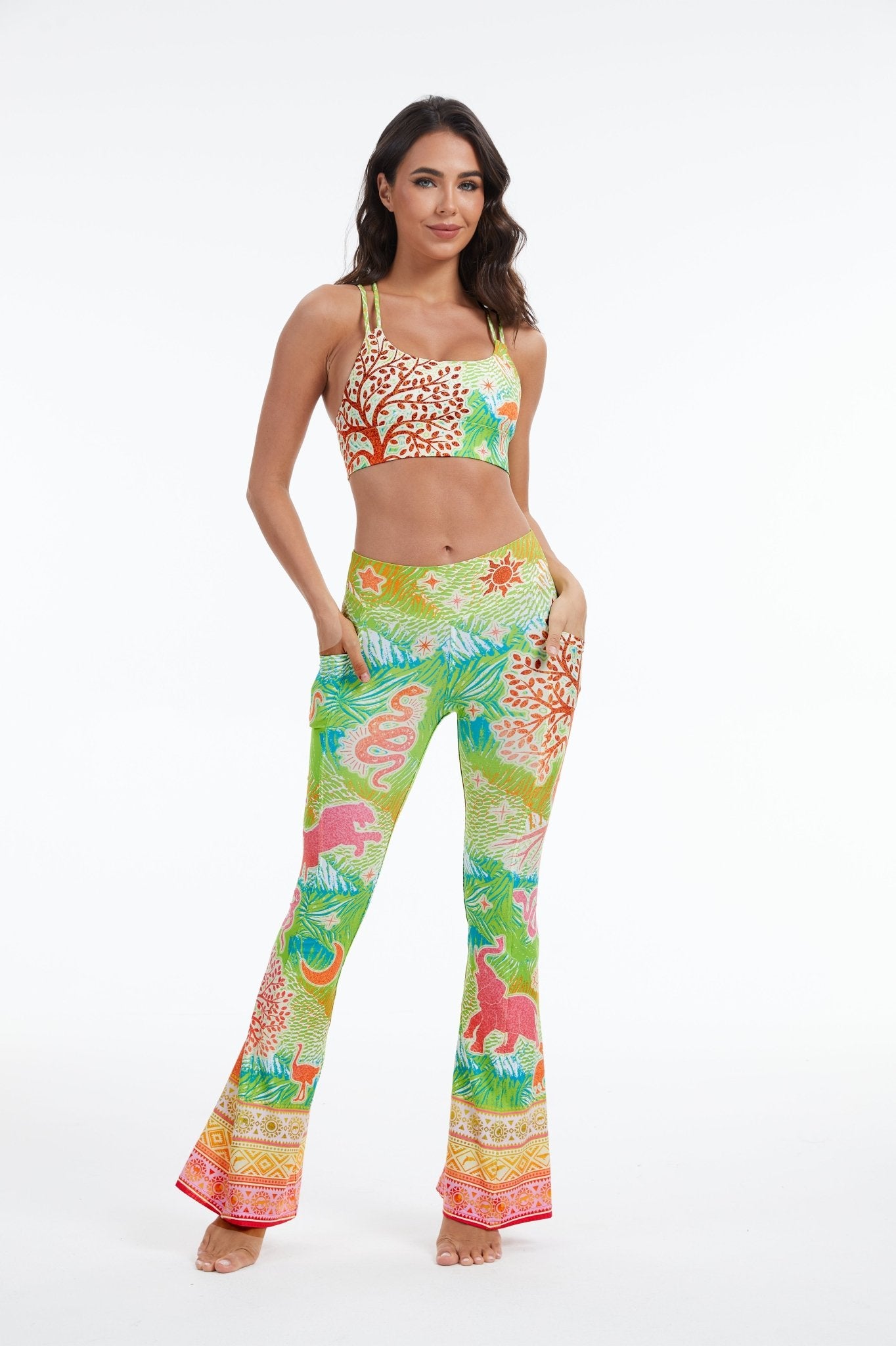 Harmony Grove Mid - waisted Flare Leggings with Pockets - MYSILVERWIND