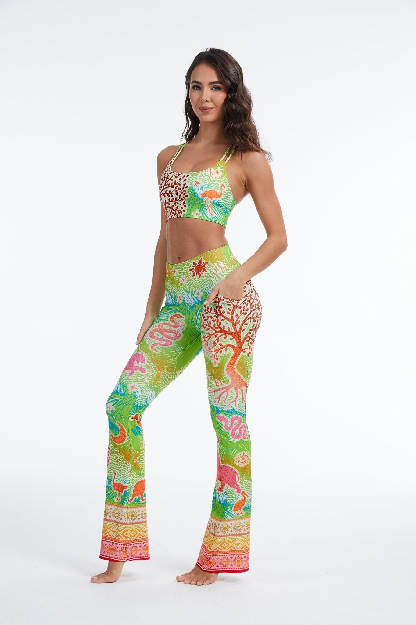 Harmony Grove Mid - waisted Flare Leggings with Pockets - MYSILVERWIND