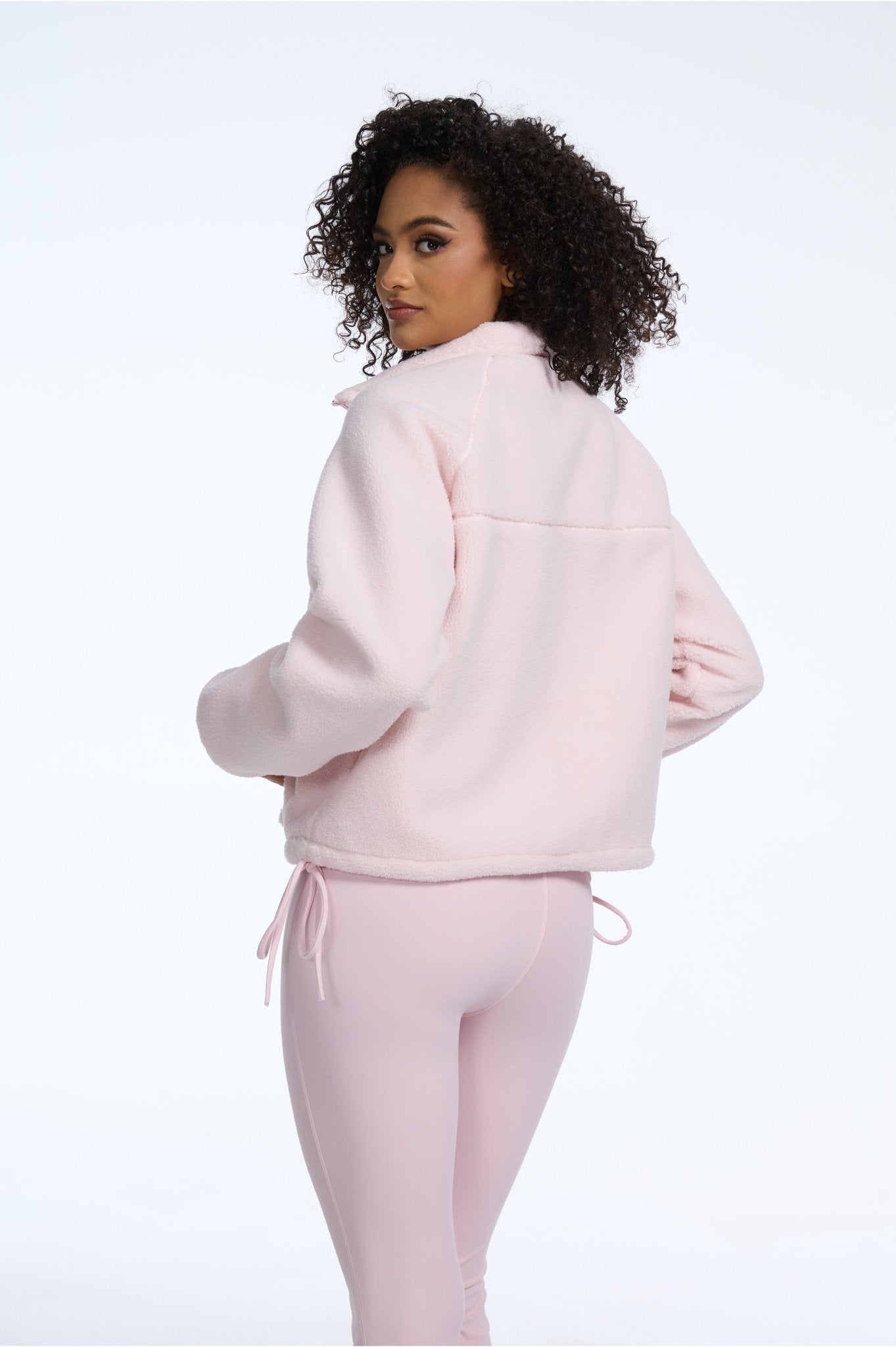 Heavyweight Lamb Fleece Stand Collar Zip - up Loose - fit Jacket - Pink - MYSILVERWIND