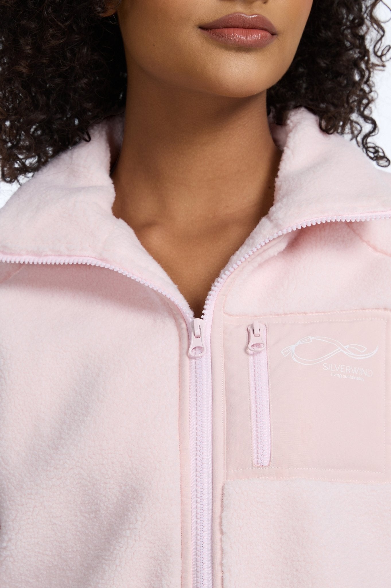 Heavyweight Lamb Fleece Stand Collar Zip - up Loose - fit Jacket - Pink - MYSILVERWIND