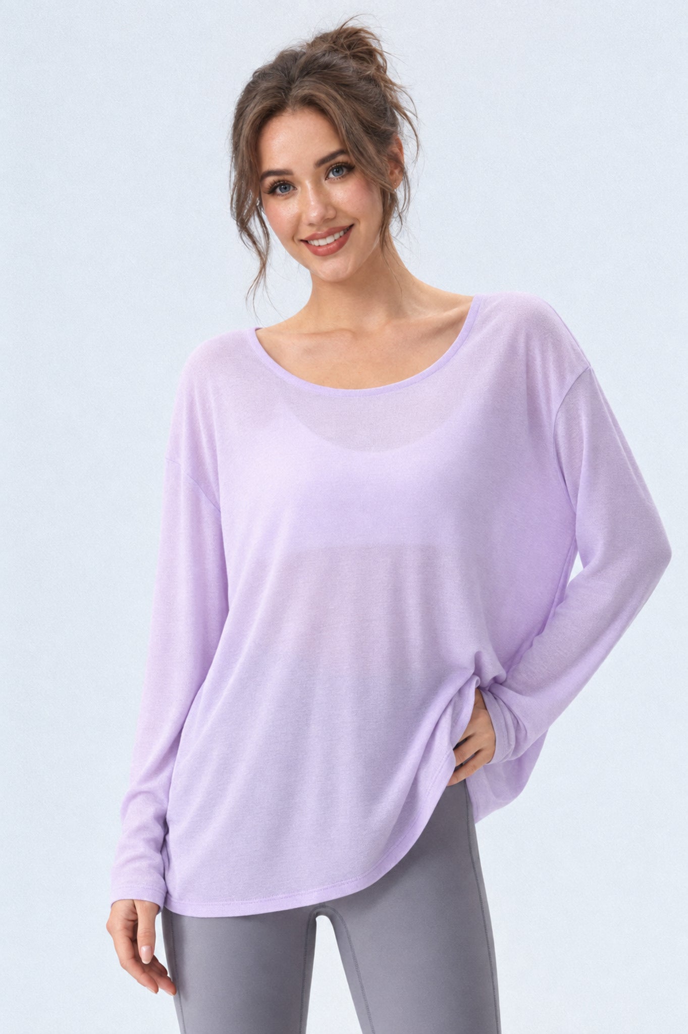 Lavender Flow Twist-Back Long Sleeve Top-SILVERWIND