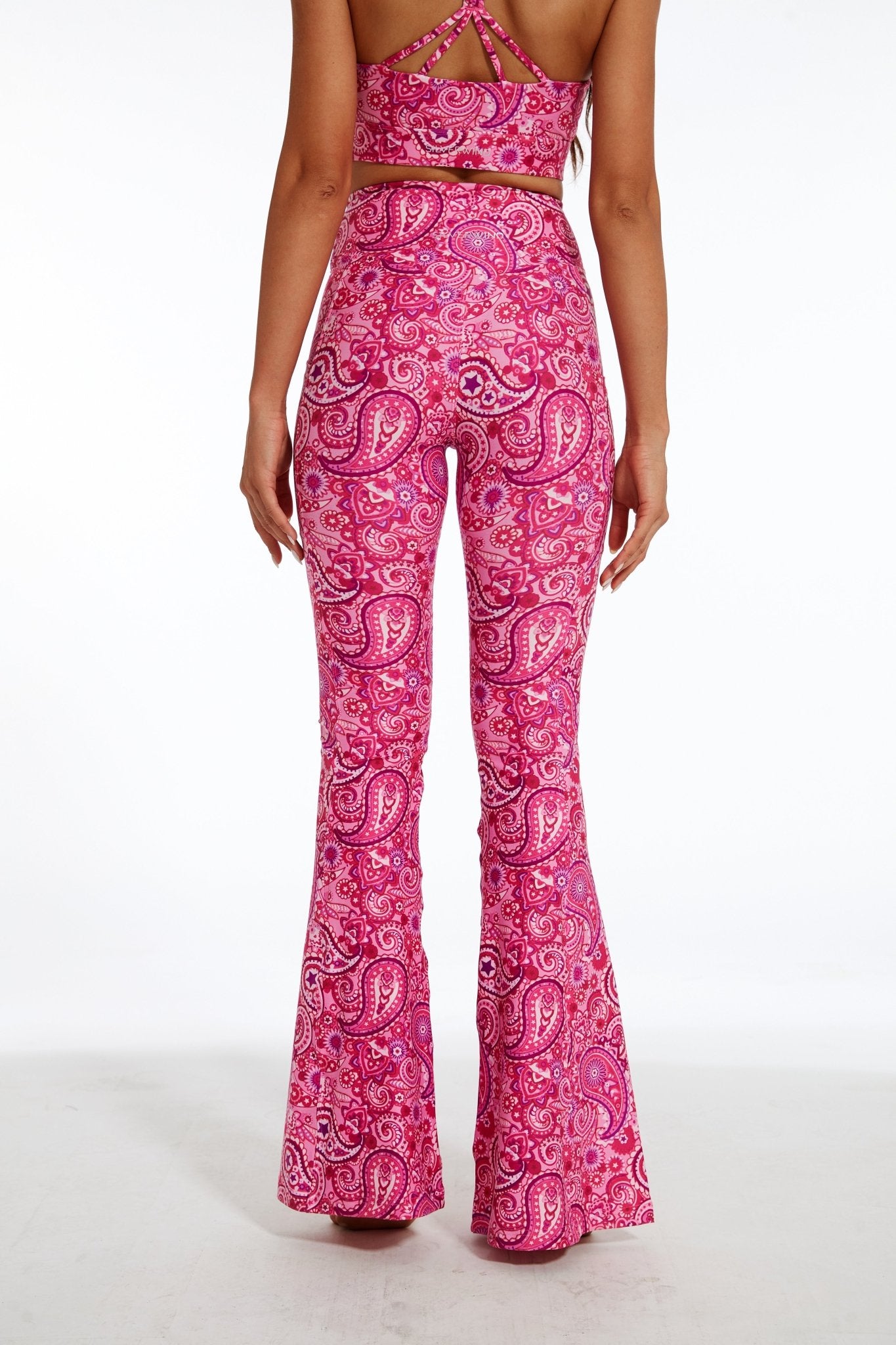 Magenta Paisleys Crossover Flare Leggings - MYSILVERWIND