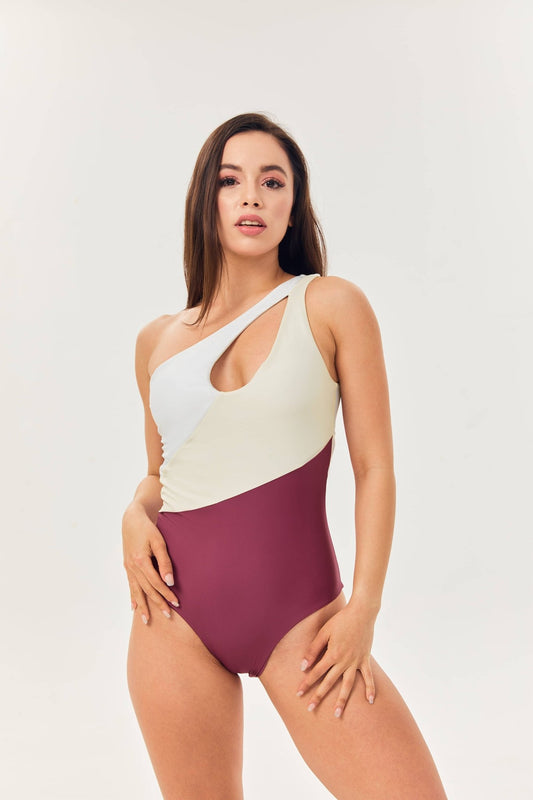 Pomegranate Kiss One - piece Colorblock Swimsuit - MYSILVERWIND