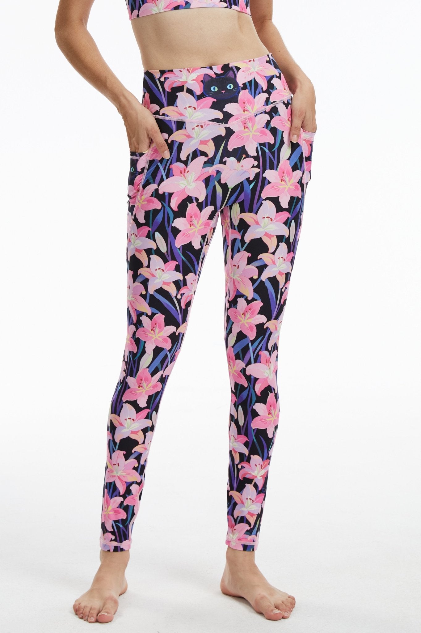 *Pre - Order* Enchanted Lily Cat High - Waisted Leggings With Pockets - MYSILVERWIND