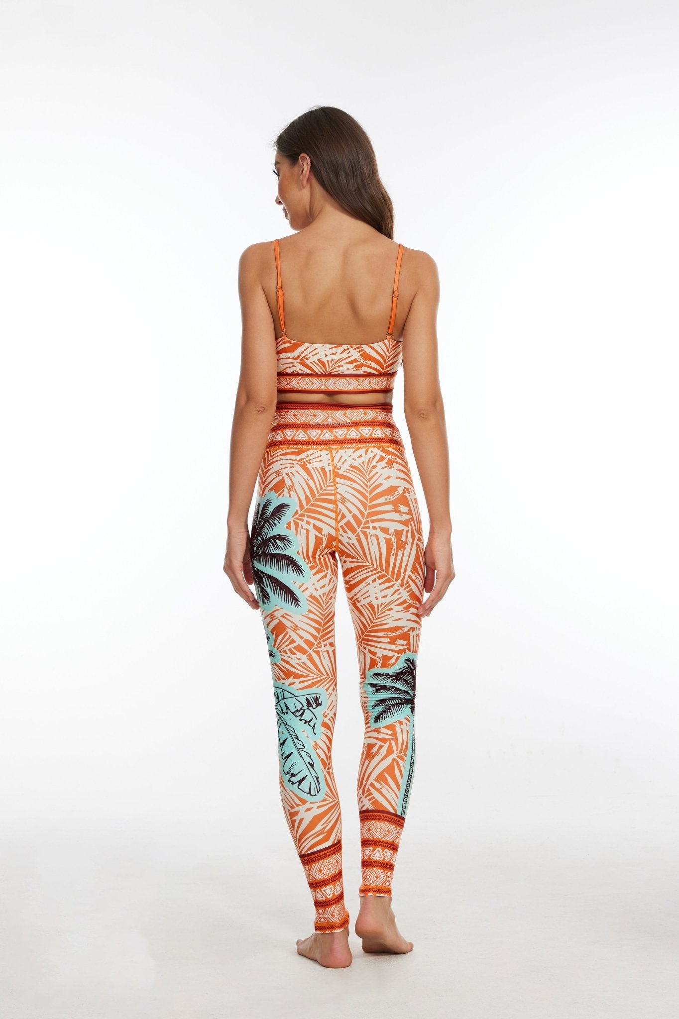 Sunset Palms High - waisted Leggings - Orange - MYSILVERWIND