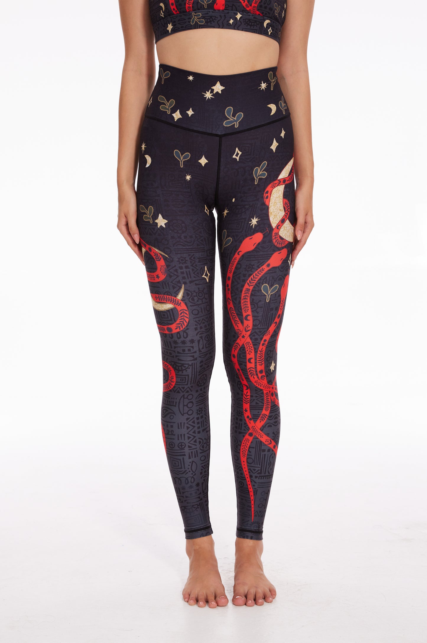 Red Serpent Eclipse High-Waisted Leggings-SILVERWIND