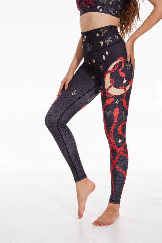 Red Serpent Eclipse High-Waisted Leggings-SILVERWIND