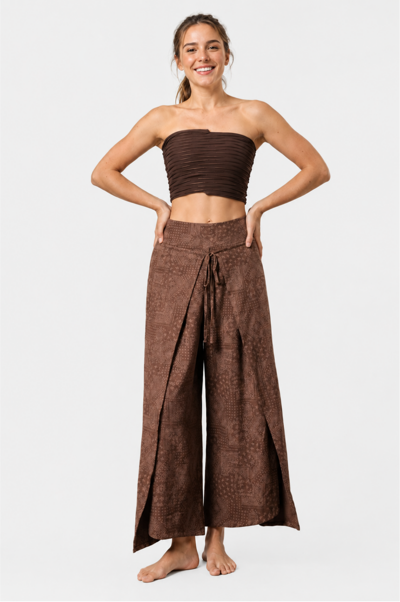 BohoFlow High-Waist Wrap Wide-Leg Yoga Pants SILVERWIND