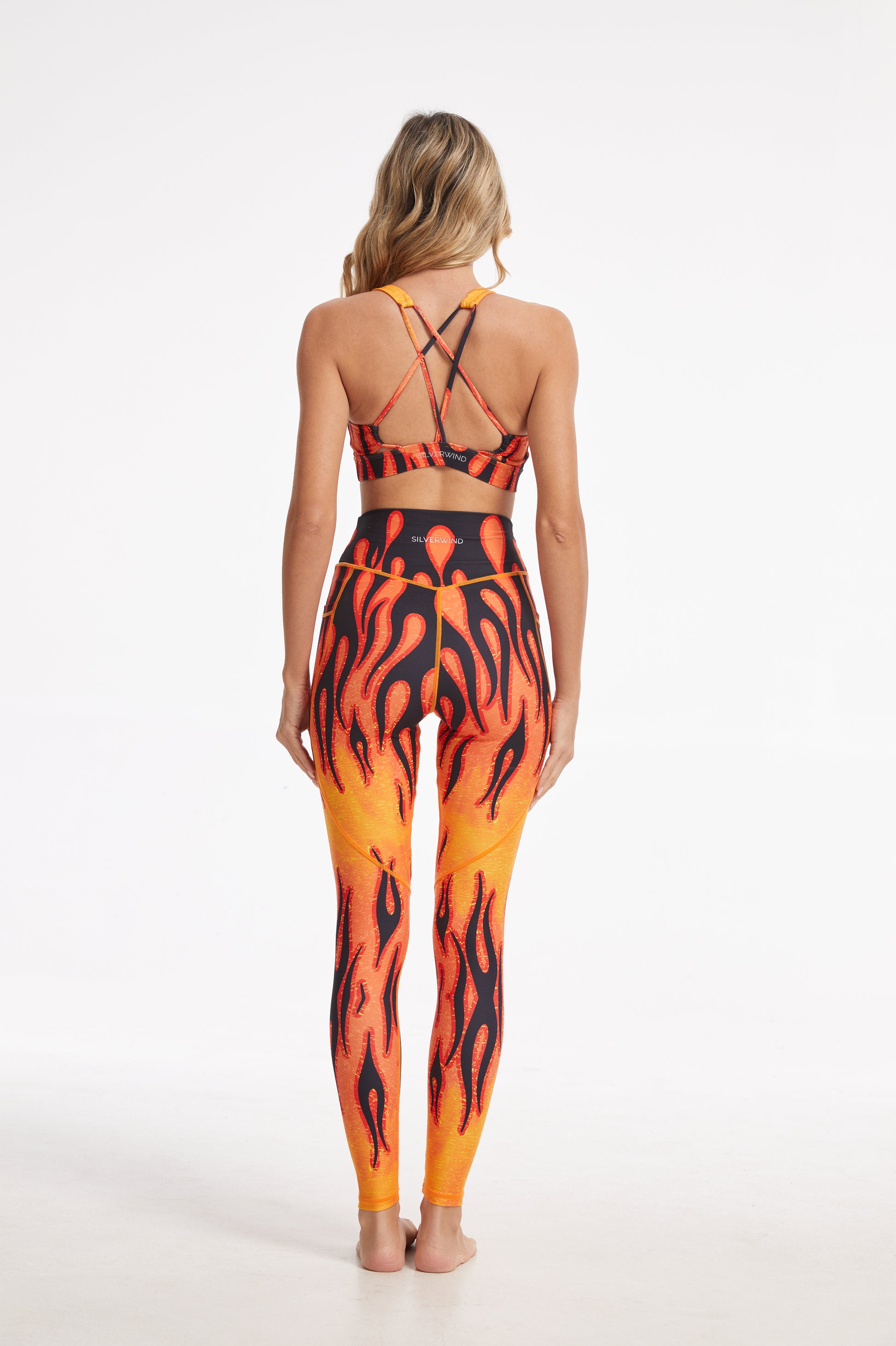 Flame High-waisted Leggings With Pockets - Orange-SILVERWIND