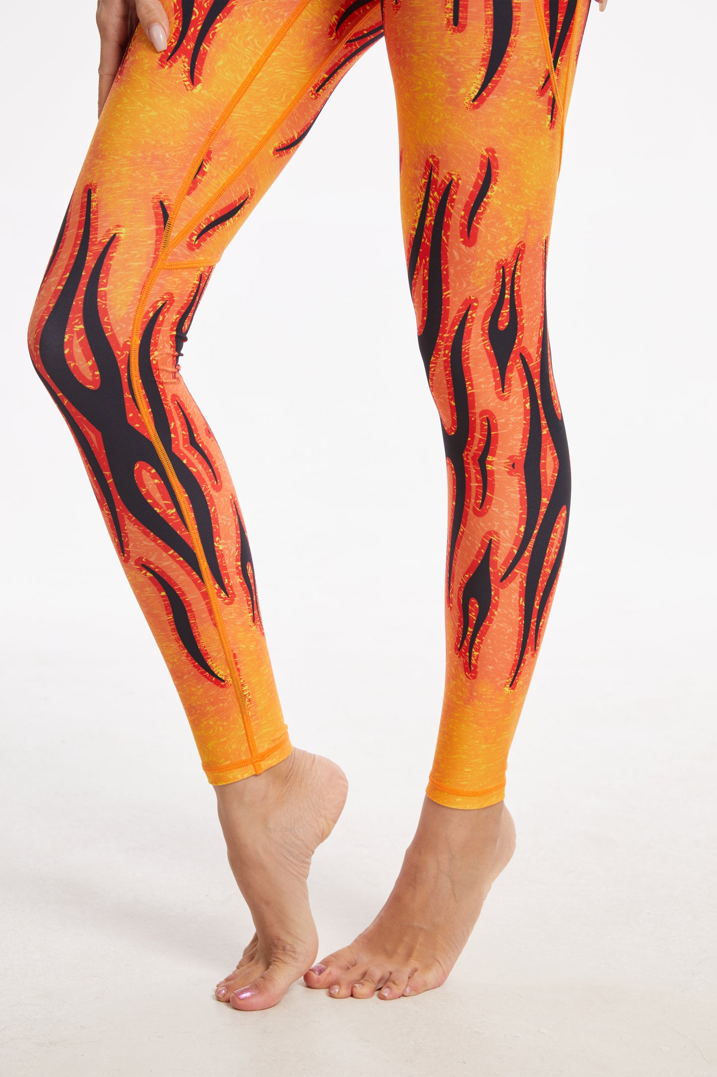 Flame High-waisted Leggings With Pockets - Orange-SILVERWIND