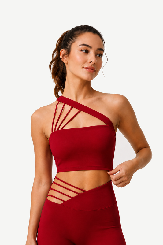 Asymmetric Semi-Cross Strap Sports Bra - MYSILVERWIND