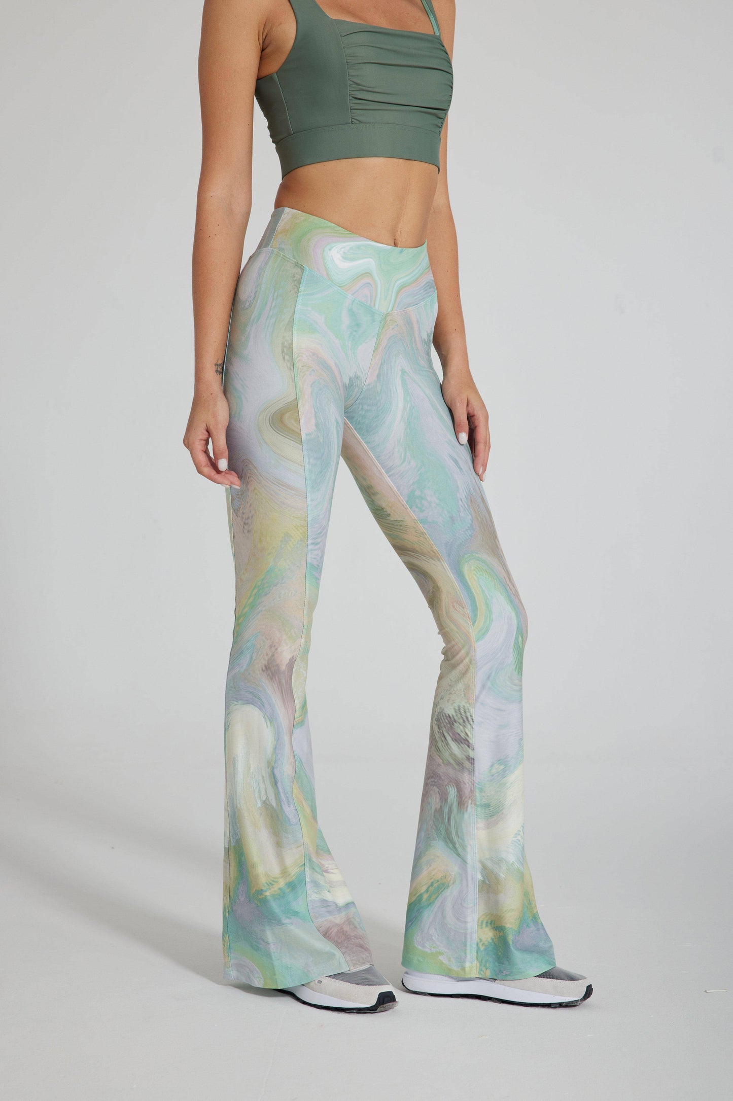 Illusion High-waisted Flare Leggings - Moss Green