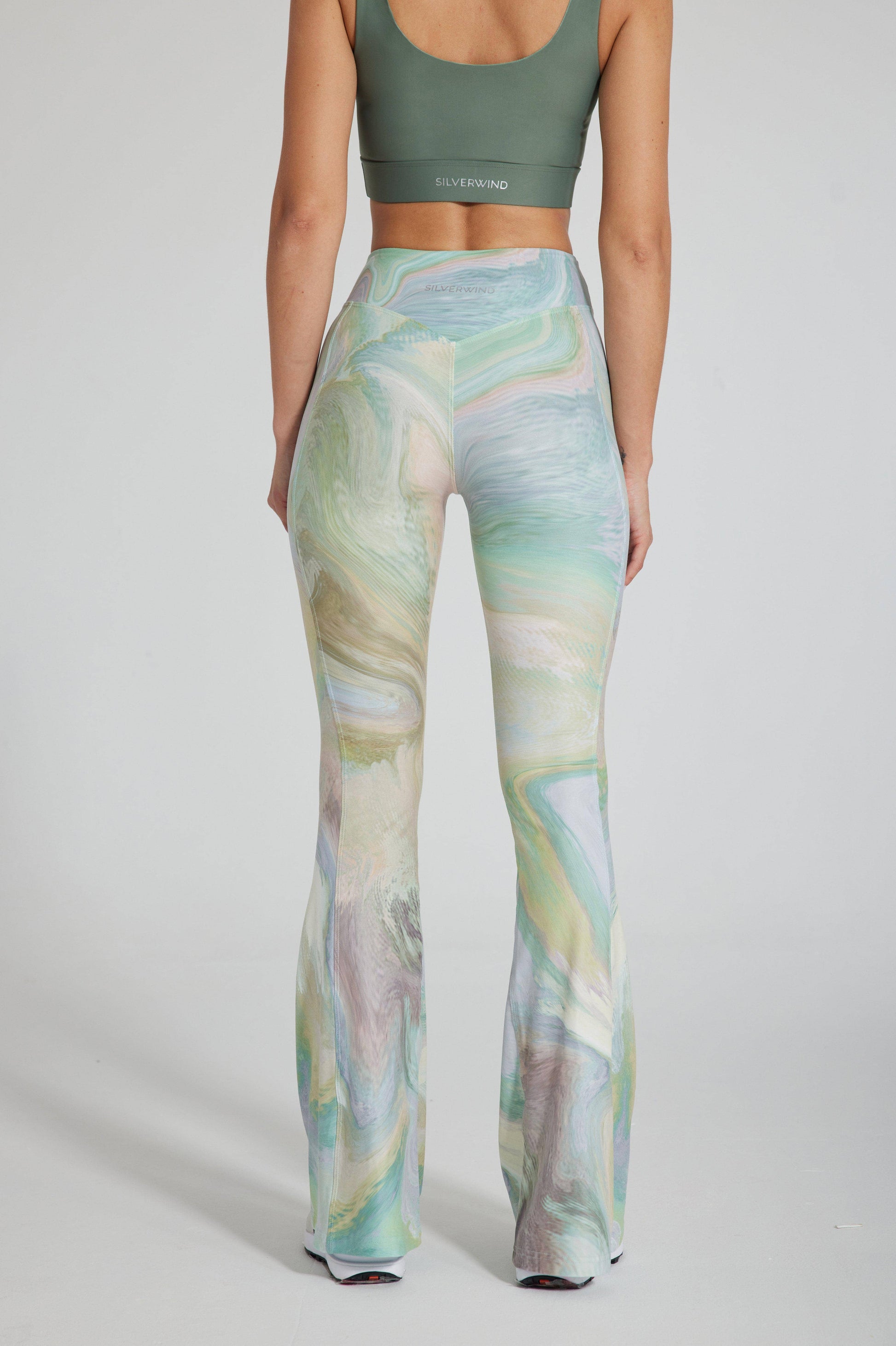 Illusion High-waisted Flare Leggings - Moss Green