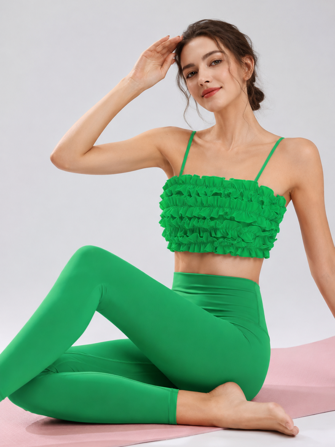 RuffleMuse Lettuce-Edge Backless Pilates Set SILVERWIND