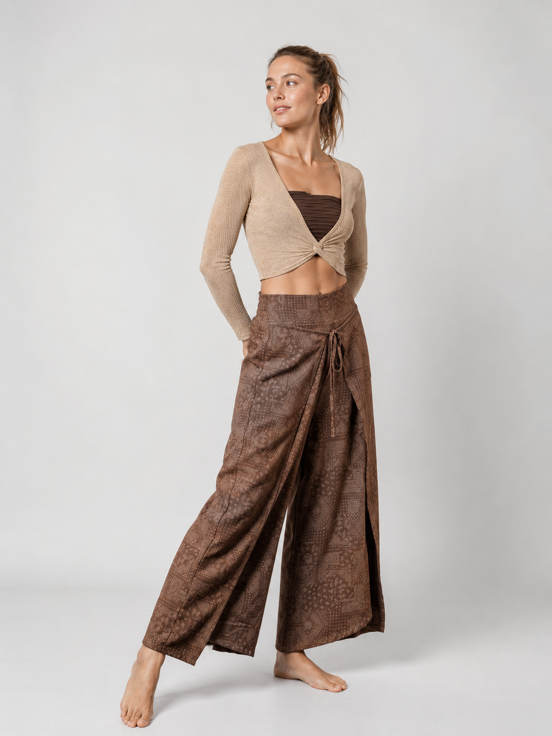 BohoFlow High-Waist Wrap Wide-Leg Yoga Pants SILVERWIND