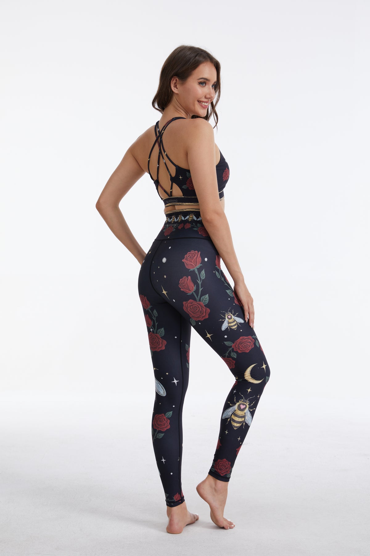 Rose Bee High-waisted Leggings-MYSILVERWIND