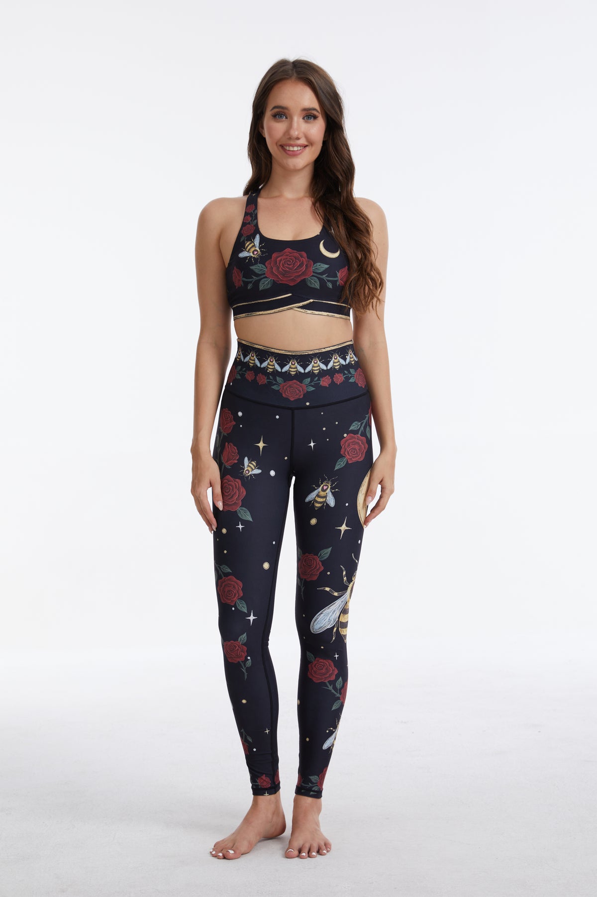 Rose Bee High-waisted Leggings-MYSILVERWIND