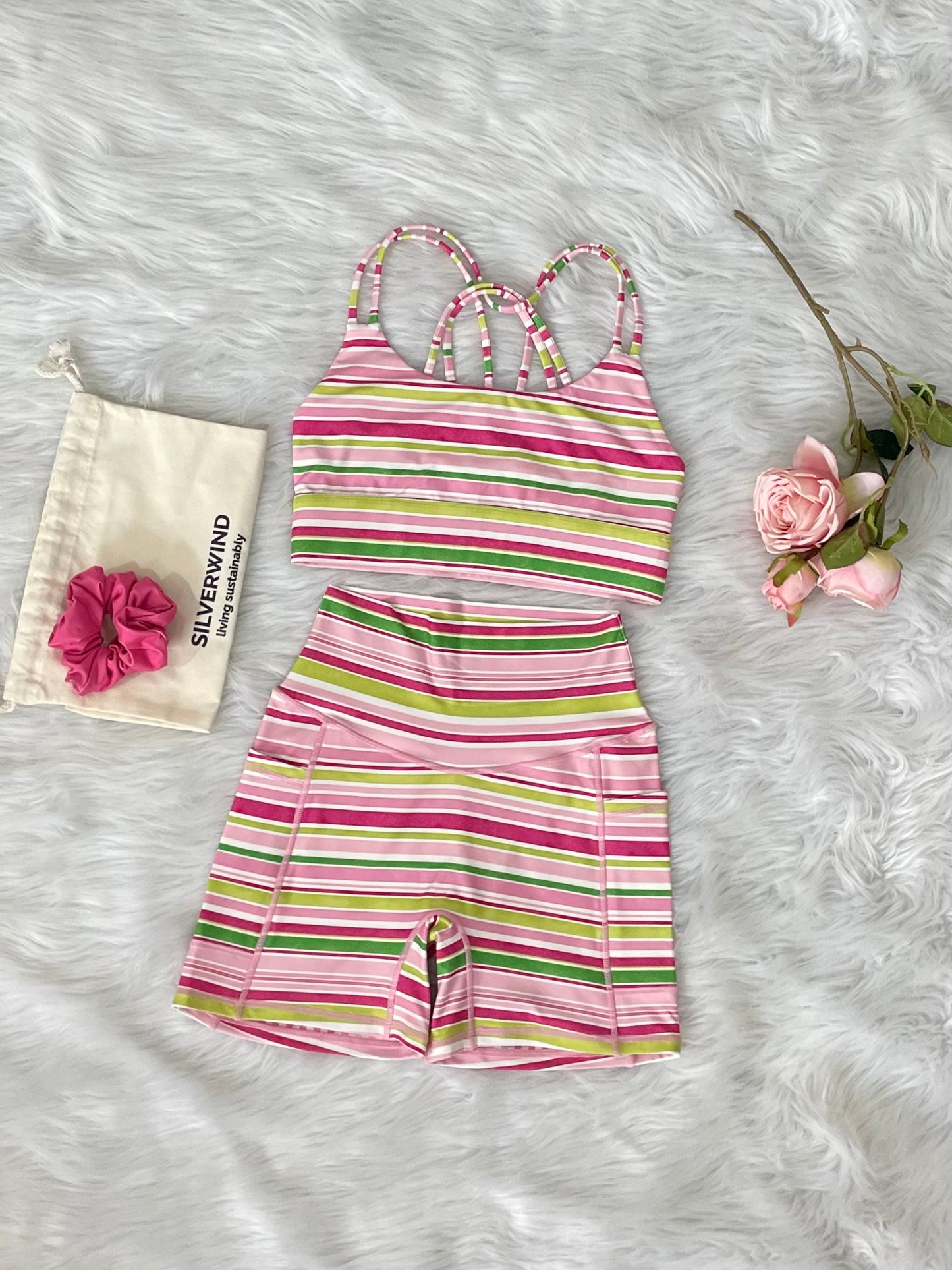 Retro Candy Stripe Workout Set-SILVERWIND