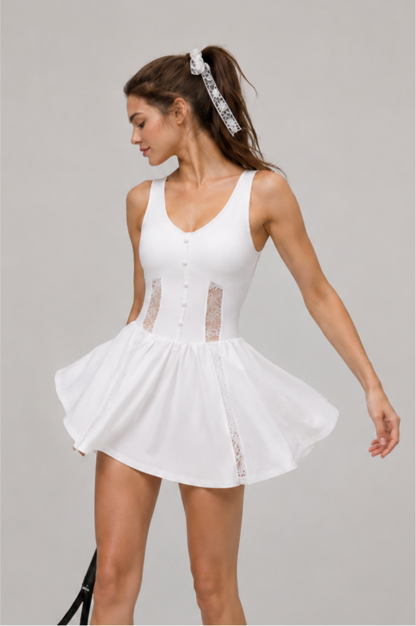 Lacelle Lace-Trim U-Neck Padded Tennis Dress SILVERWIND