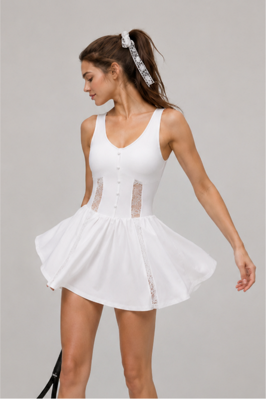 Lacelle Lace-Trim U-Neck Padded Tennis Dress SILVERWIND