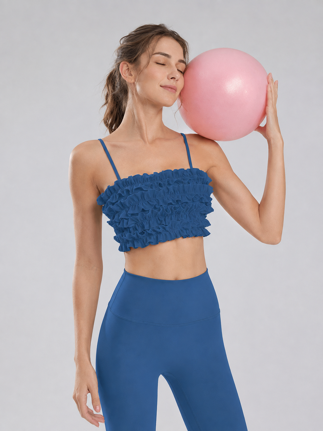 RuffleMuse Lettuce-Edge Backless Pilates Set SILVERWIND