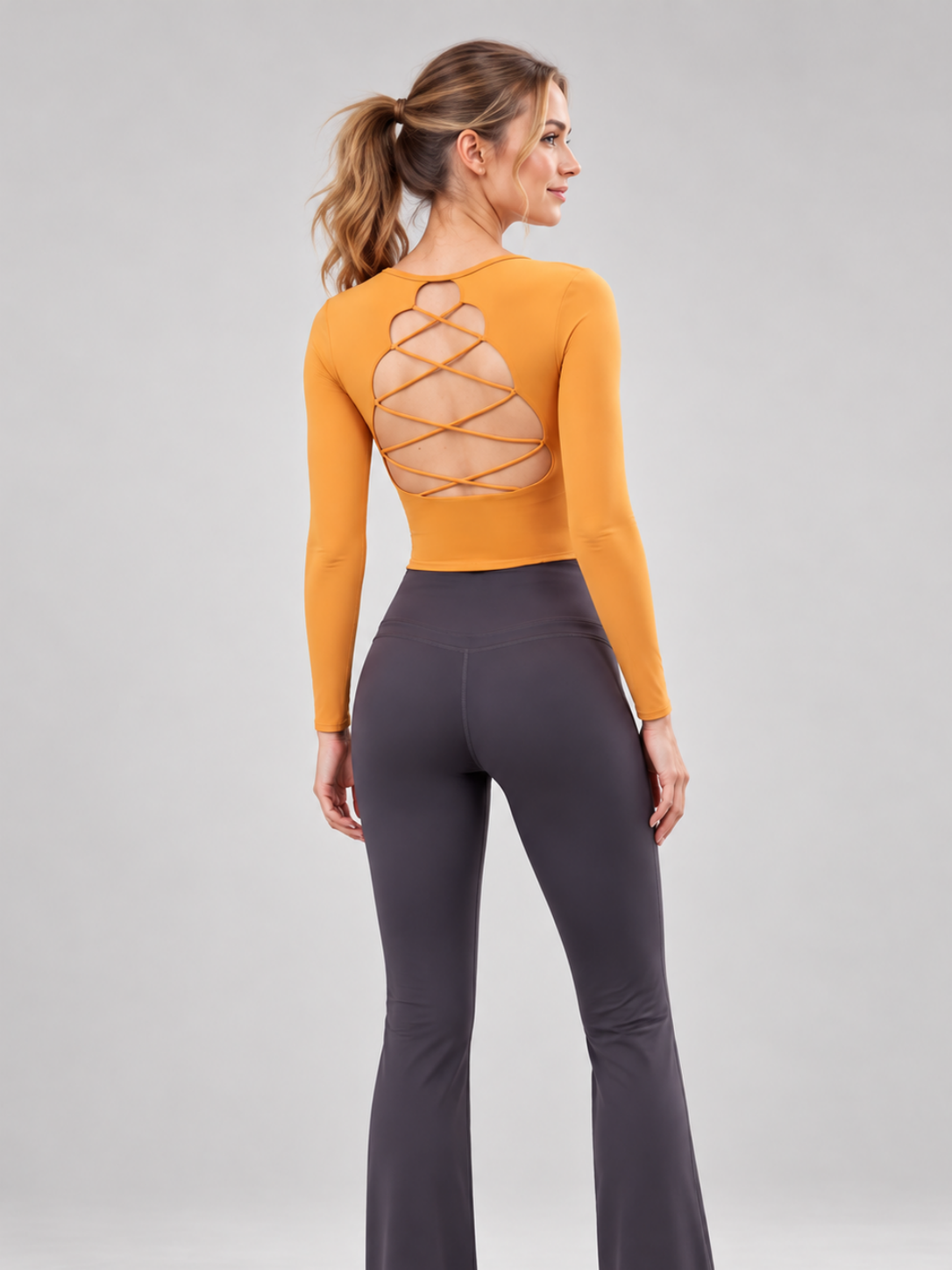 Lacera Lace-Up Open-Back Long Sleeve Yoga Top SILVERWIND