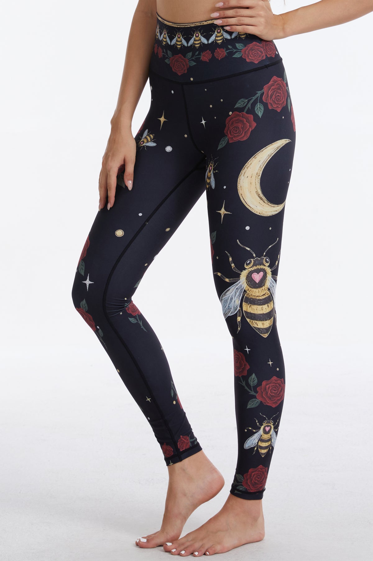 Rose Bee High-waisted Leggings-MYSILVERWIND