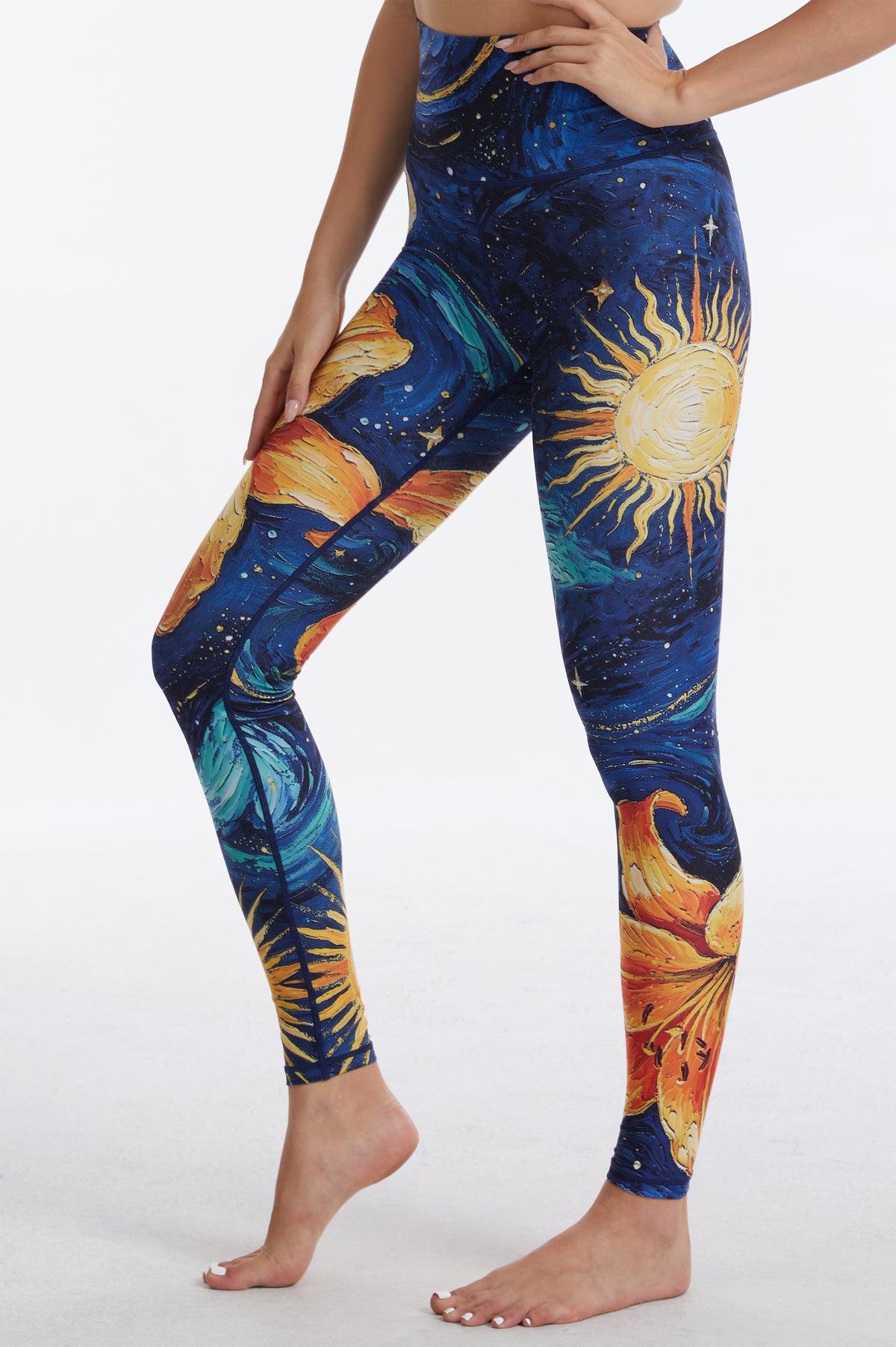 Night Sky Lily  High-waisted Leggings-MYSILVERWIND