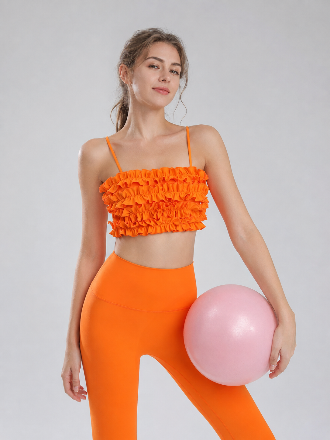 RuffleMuse Lettuce-Edge Backless Pilates Set SILVERWIND