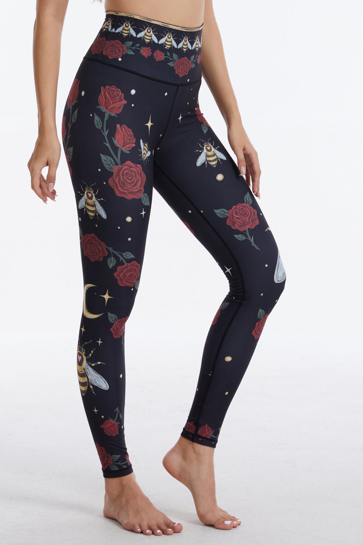 Rose Bee High-waisted Leggings-MYSILVERWIND