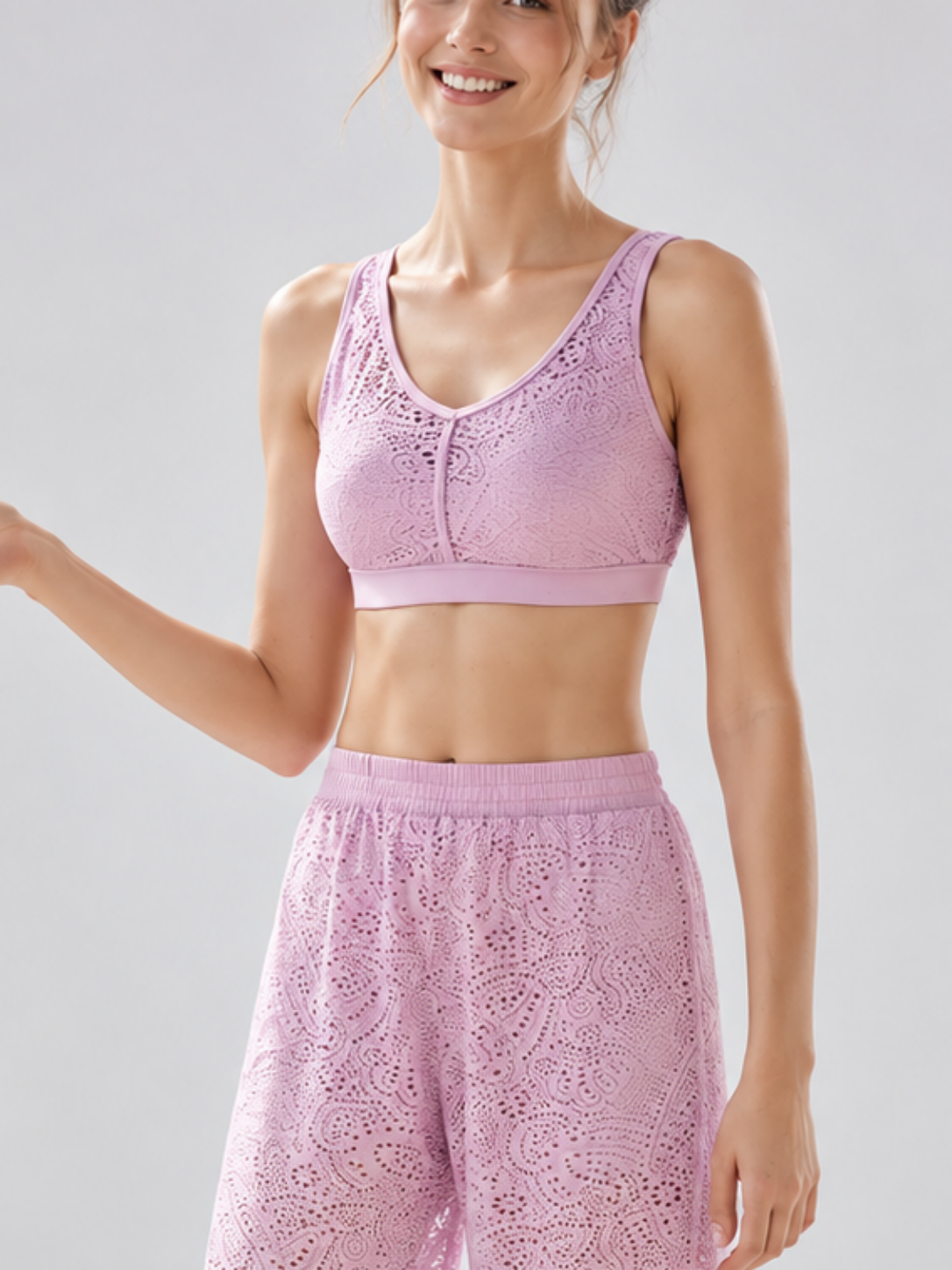 Lacelia Lace Back-Clasp Padded Yoga Bra SILVERWIND