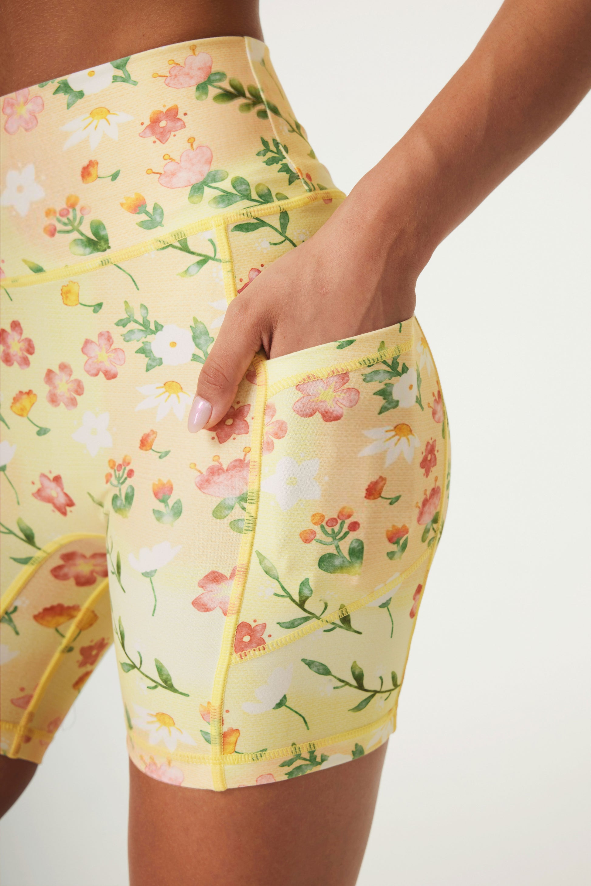 Blossom Bright Yellow High-waisted Shorts with Pockets- SILVERWIND