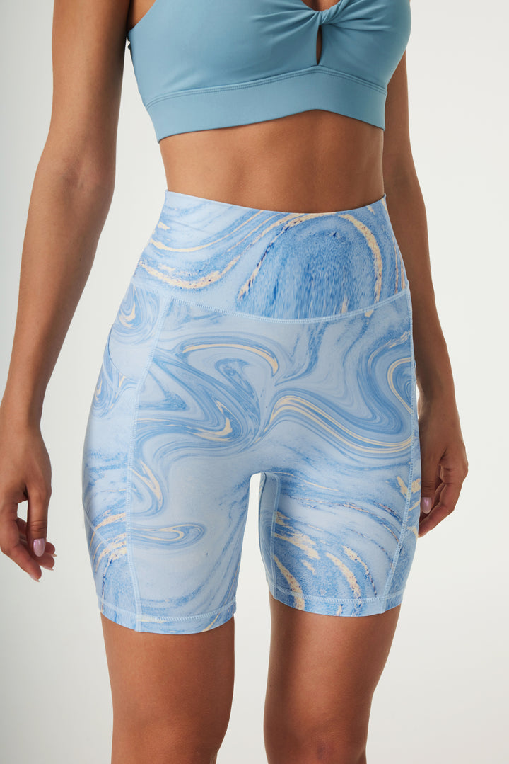 Illusion Ocean Blue High-waisted Shorts for hiking