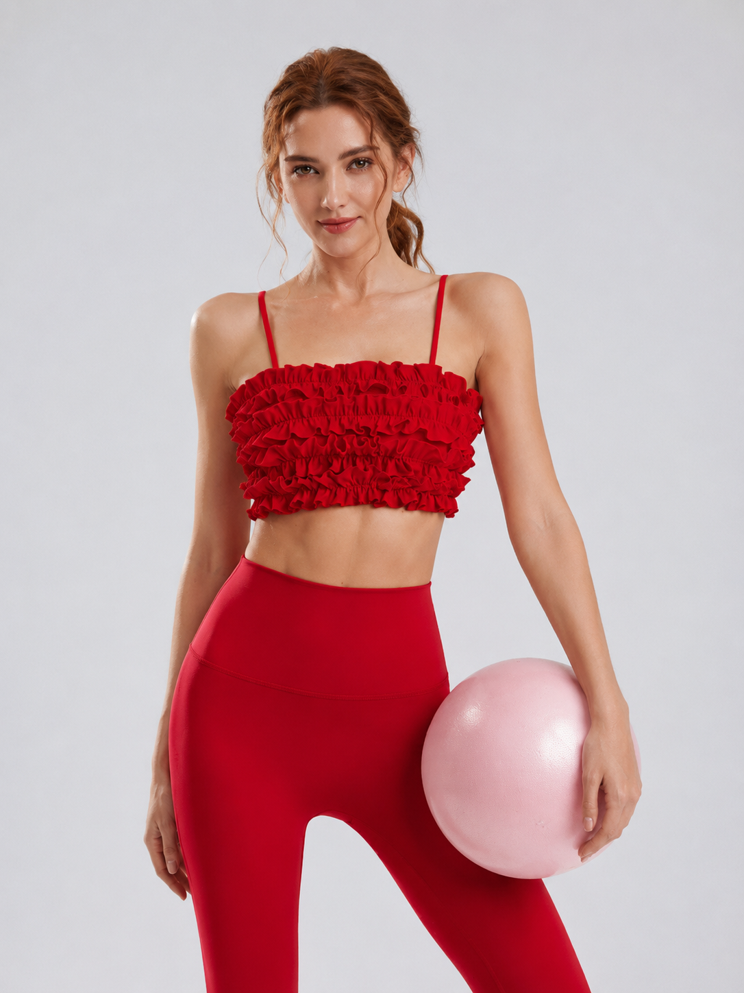 RuffleMuse Lettuce-Edge Backless Pilates Set SILVERWIND