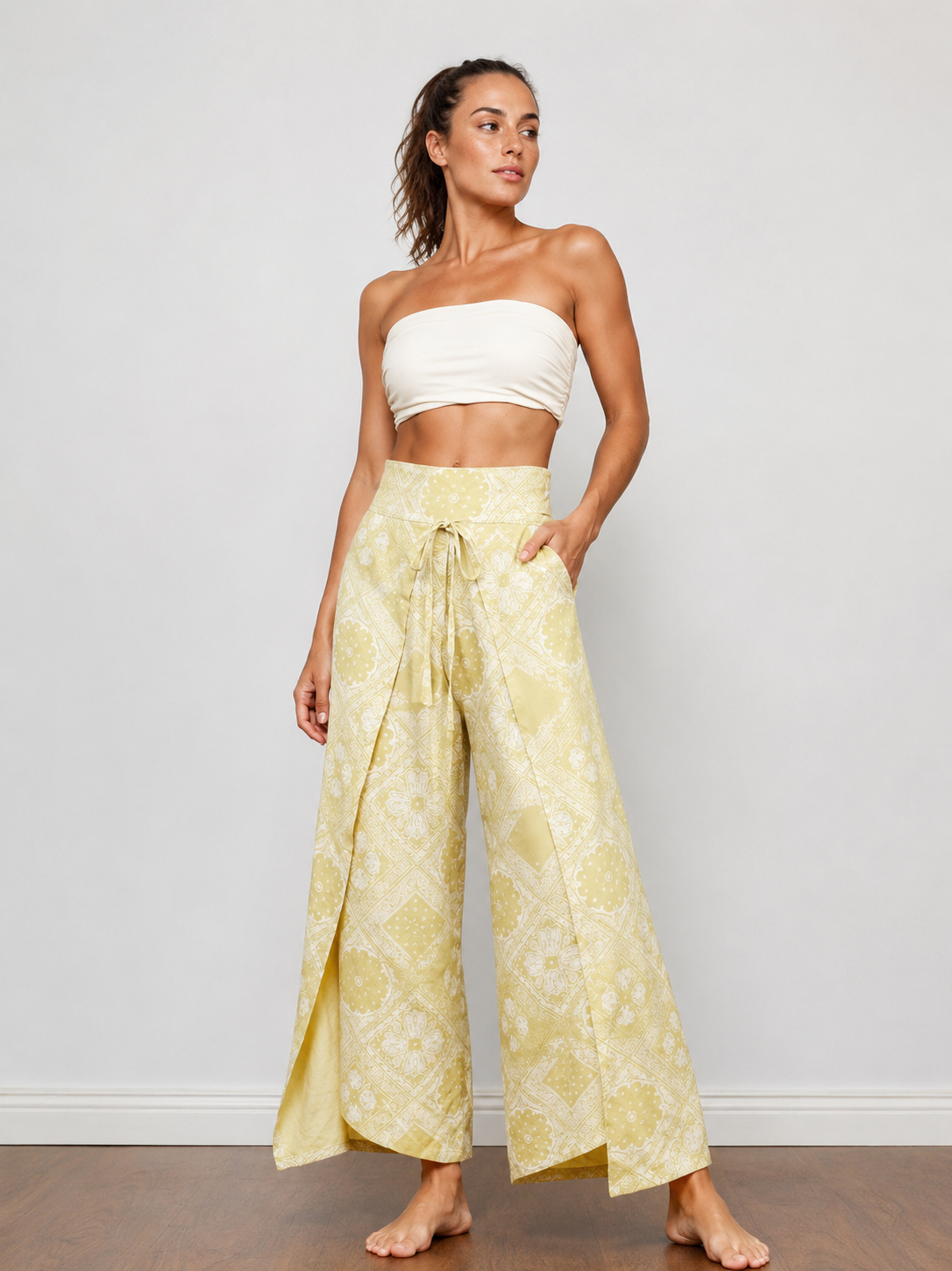 BohoFlow High-Waist Wrap Wide-Leg Yoga Pants SILVERWIND