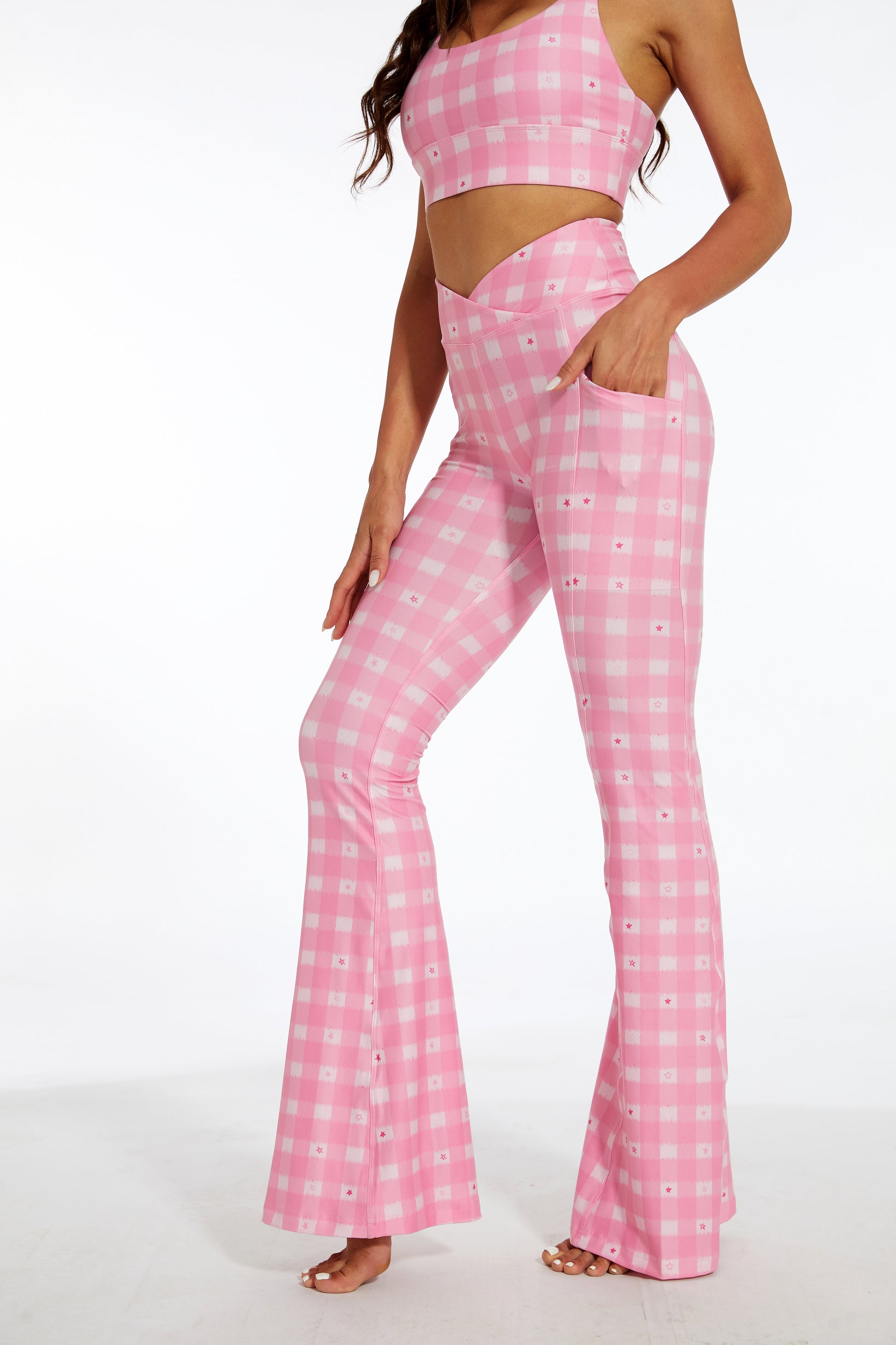 Pink Stars Crossover Flare Leggings – SILVERWIND