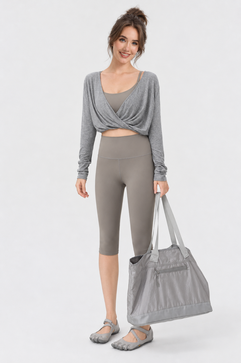 Heather Flow Draped Wrap Top-SILVERWIND