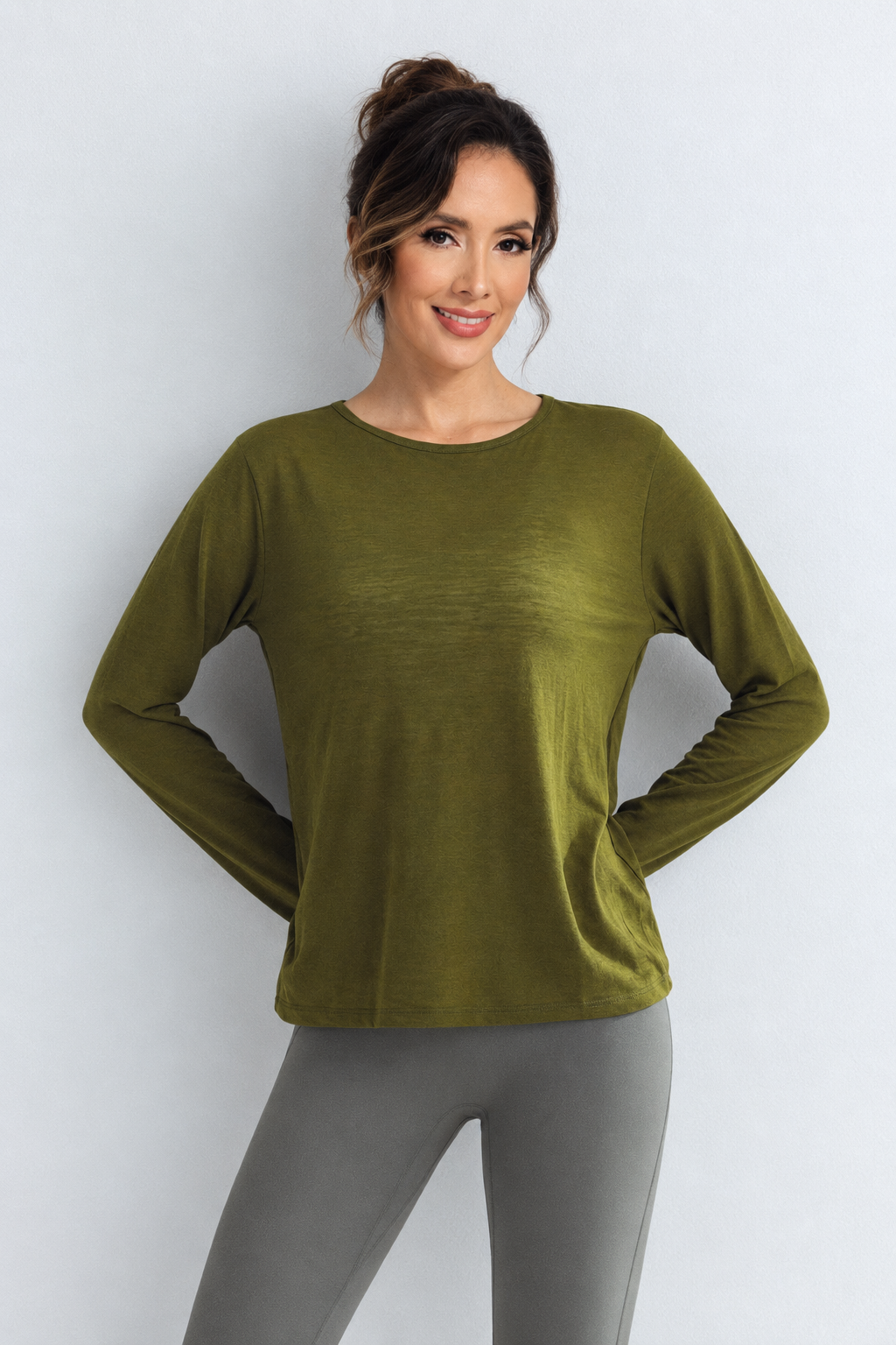 Olive Twist-Back Long Sleeve Top-SILVERWIND