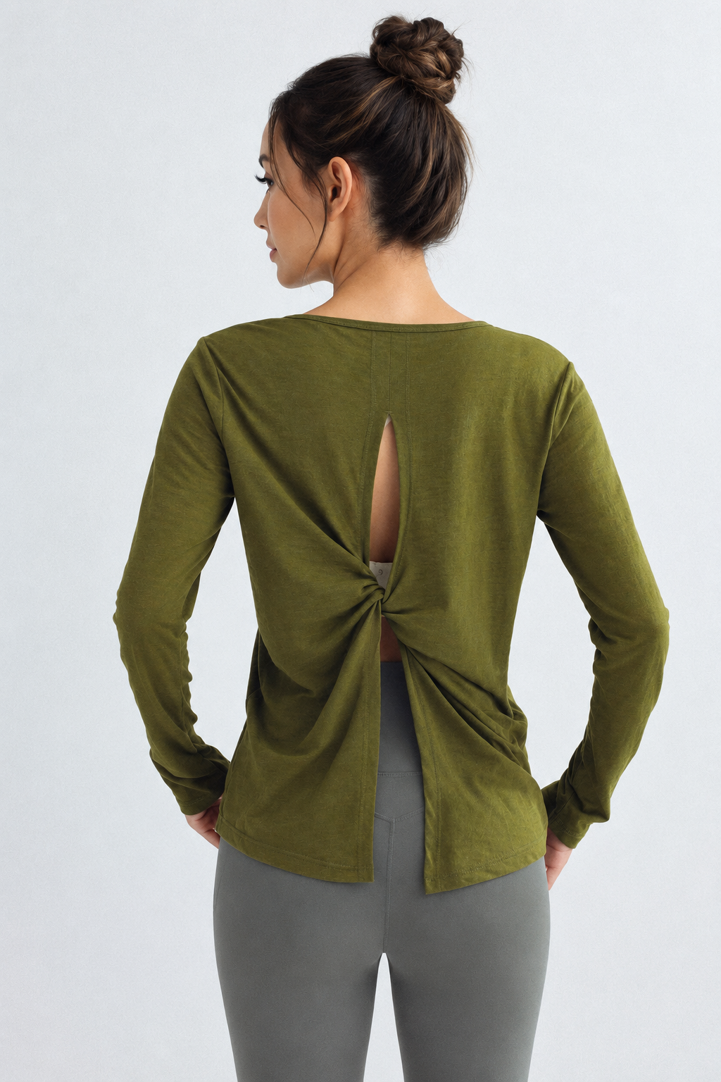 Olive Twist-Back Long Sleeve Top-SILVERWIND