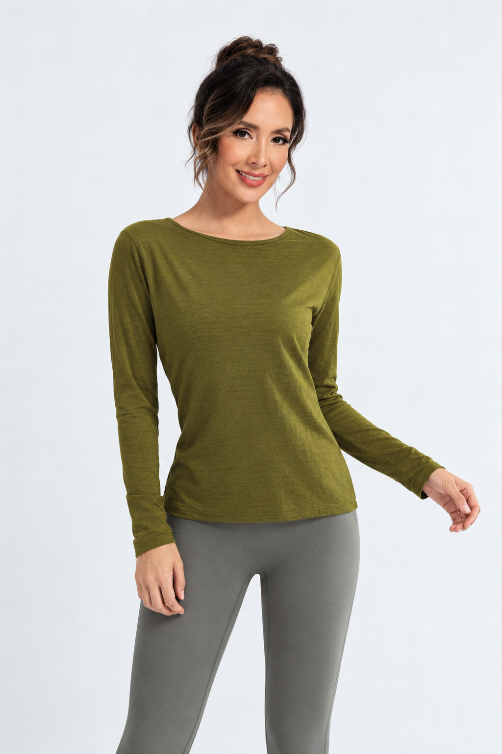 Olive Twist-Back Long Sleeve Top-SILVERWIND