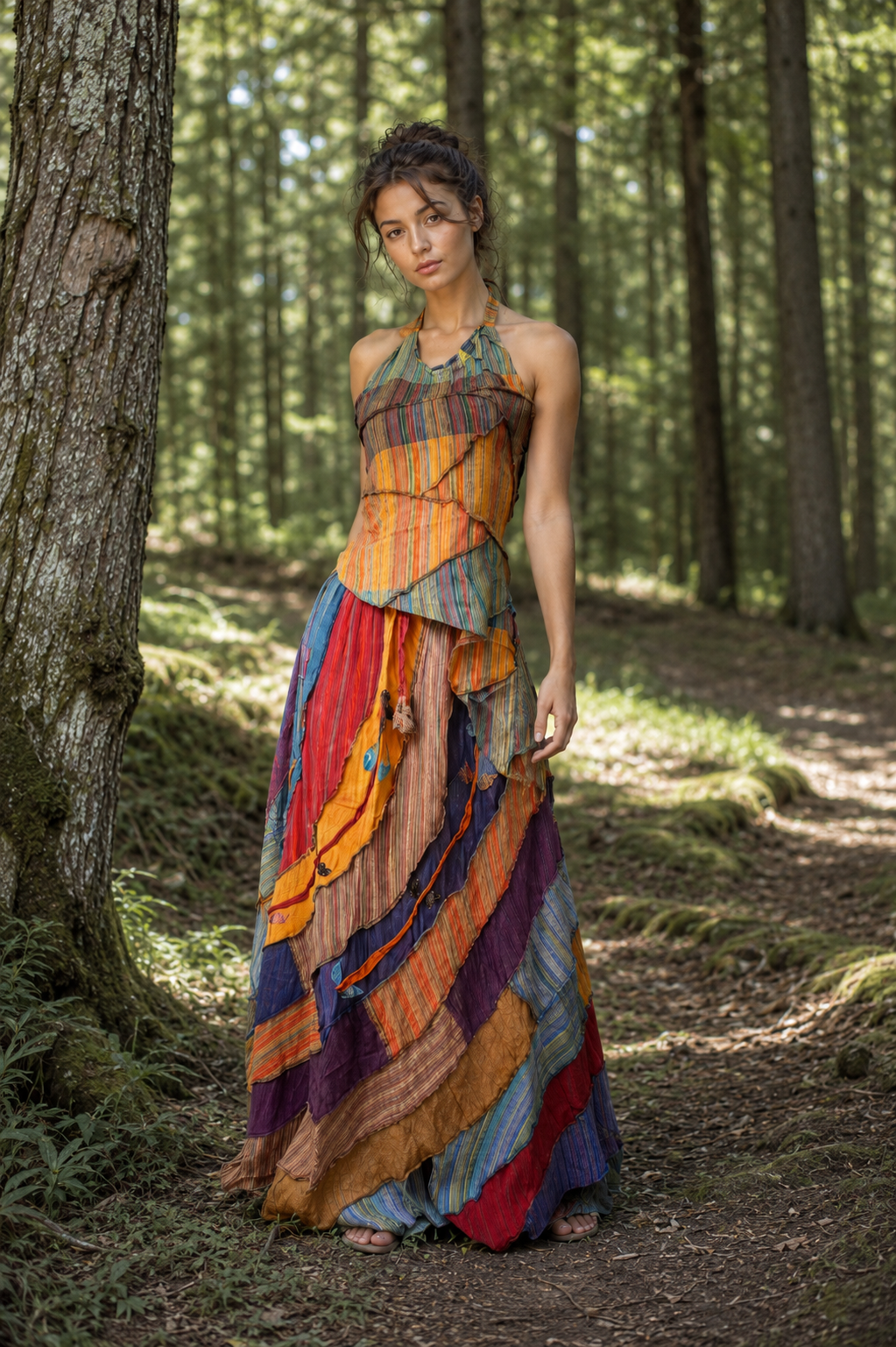 Wanderweave Boho Patchwork Halter Maxi Dress
