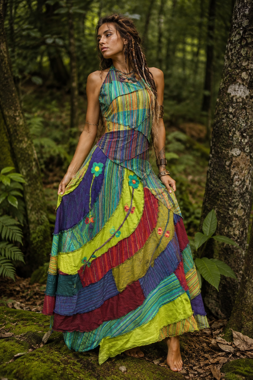 Gypsy Boho Patchwork Halter Maxi Dress