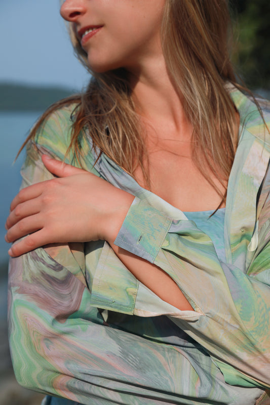 Illusion Long Sleeve Beach Cover Up- Moss Green